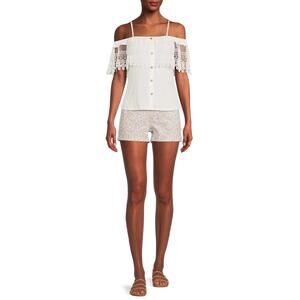 No Boundaries Size M 7-9 Juniors Off Shoulder Crochet Lace White Top